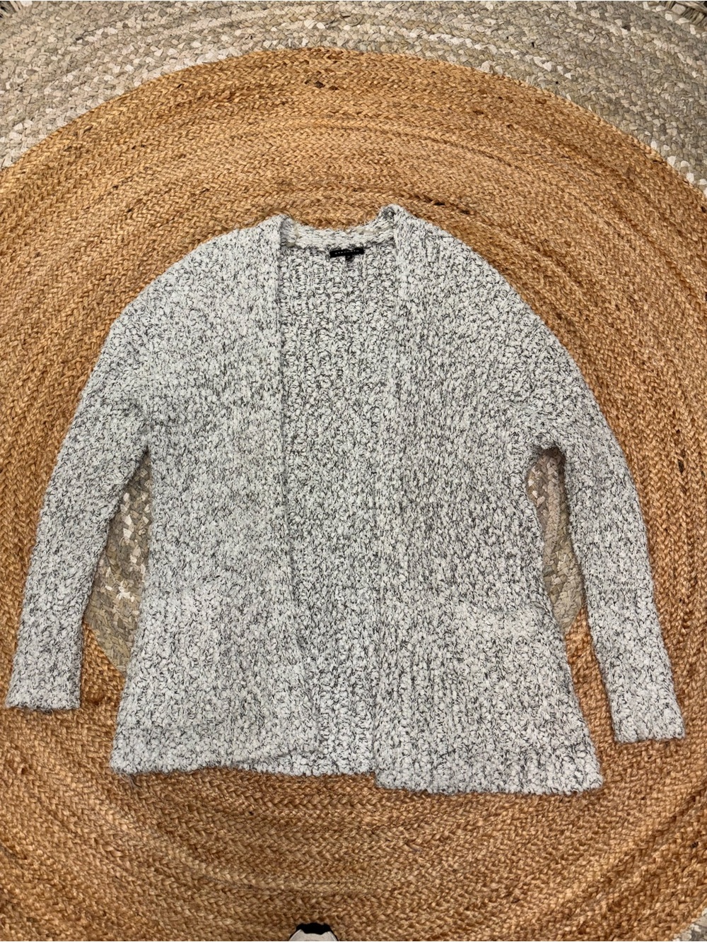 Staccato Open-Front Marled Gray Knit Cardigan